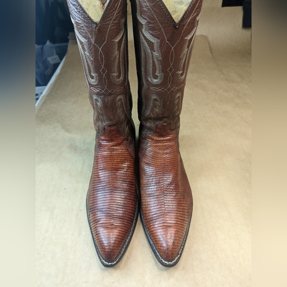 Panhandle Slim men's size 7.5D, women's sz 8.5Wide, Exotic Genuine Brown Teju Li - Picture 2 of 13